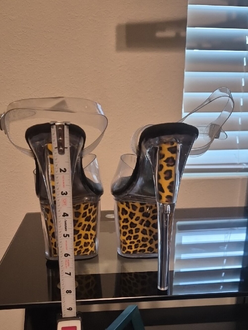 Leopard-Print Platform Heels with Clear Straps - Picture 6 of 7
